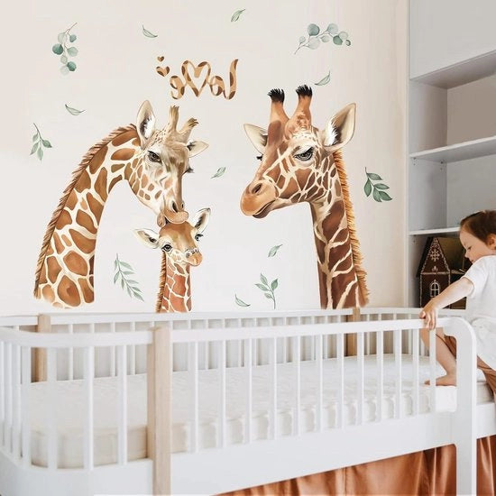 Decoração Muro Safari Giraffa e Foglie per Camera da Bambino