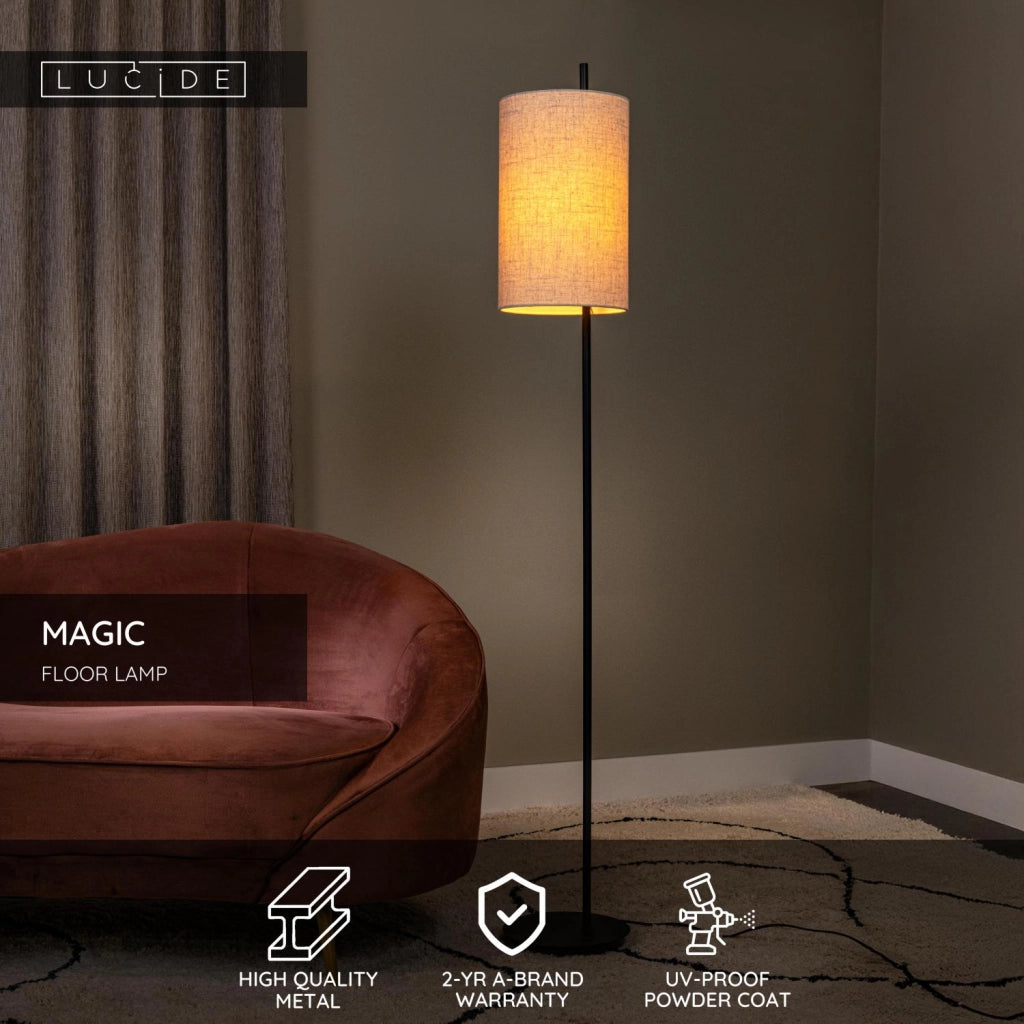 Lampada da terra MAGIC 1xE27 nera crema lino Lucide
