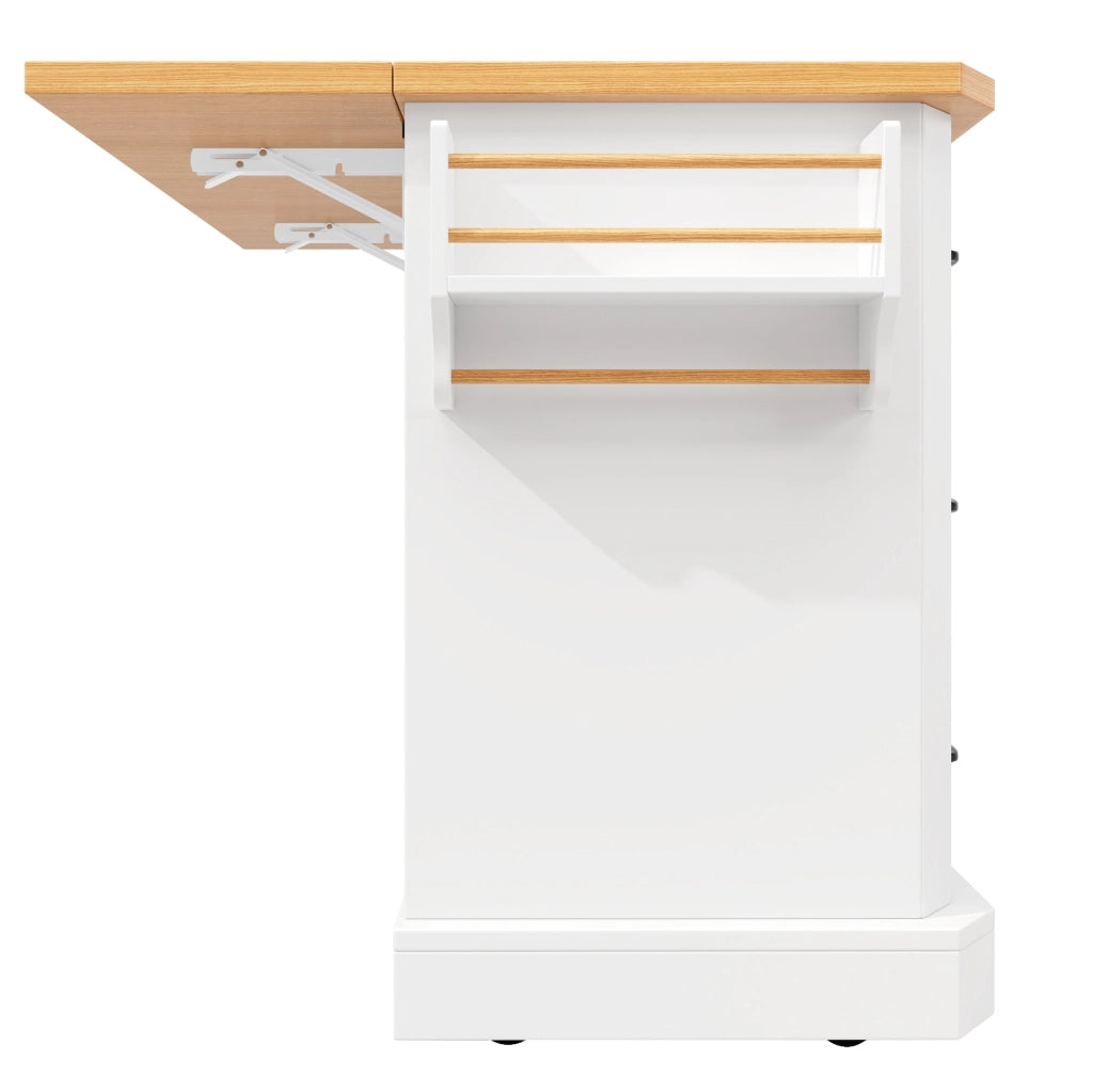 Isola da cucina mobile con 2 ante e 6 cassetti, MDF bianco/nero, 120x45x91 cm