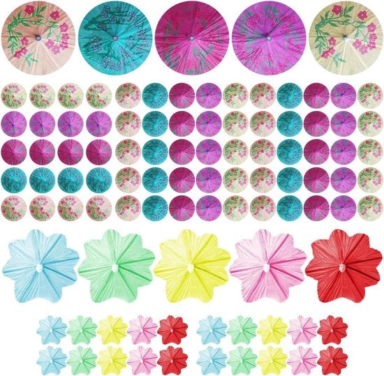Set di Paraplu per Frutta da 70 - Set di Paraplu Firmati Fiori da 20 - Paraplu per Cocktail - Paraplu in Papier per Decorazioni Bar .