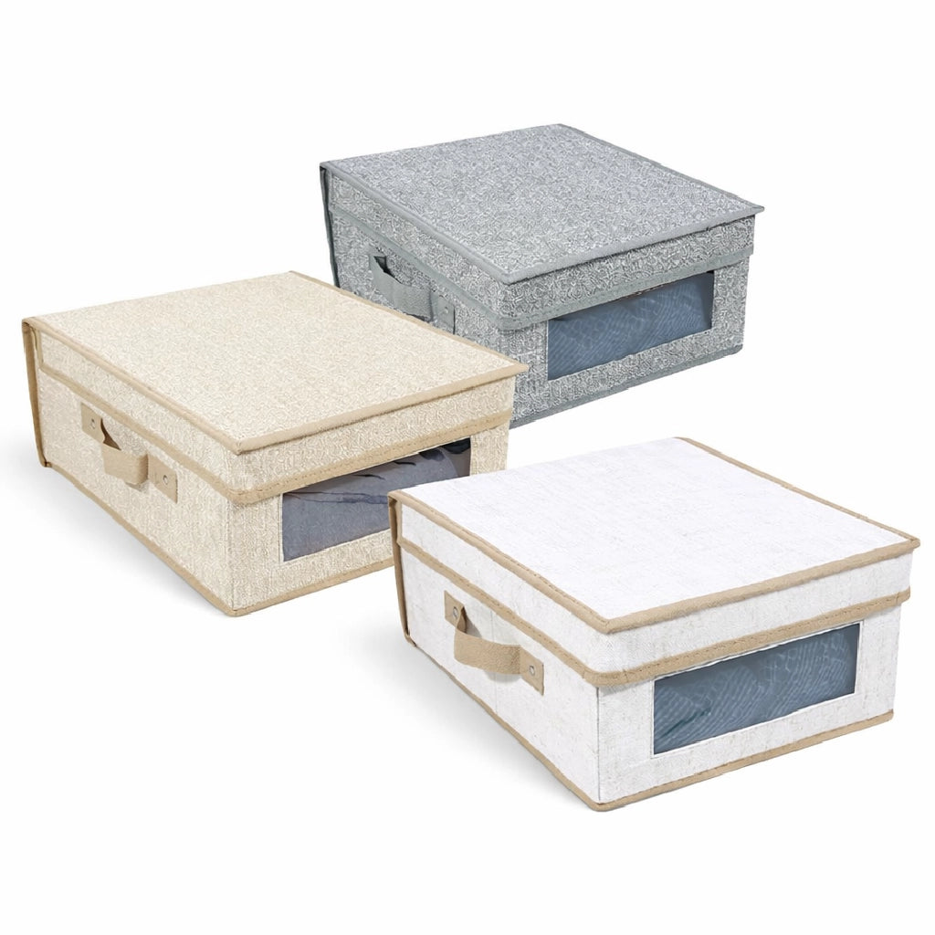 Set 3 Scatole Cambio Stagione TNT Salvaspazio Pieghevoli con Finestra PVC 60x50x30