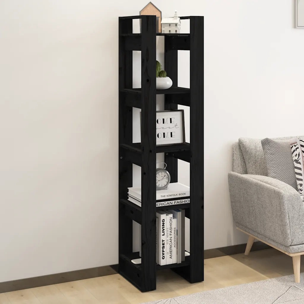 Libreria Divisorio-Scaffale per Libri-Mobile di Stoccaggio Nero 41x35x160 cm in Legno Massello di Pino