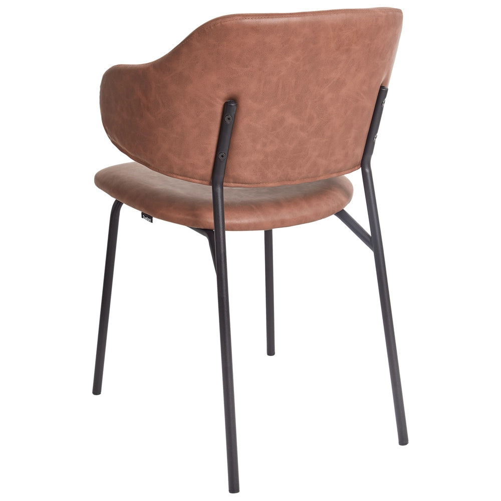 Set di 2 sedie da pranzo Rivestimento in ecopelle marrone Gambe in metallo nero Schienale curvo senza braccioli Design moderno e contemporaneo