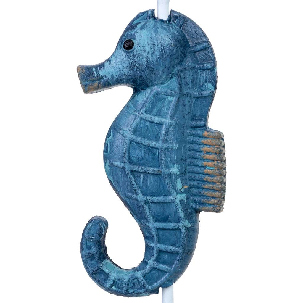 Percha de pared caballo de mar de madera azul 5x4x16h cm