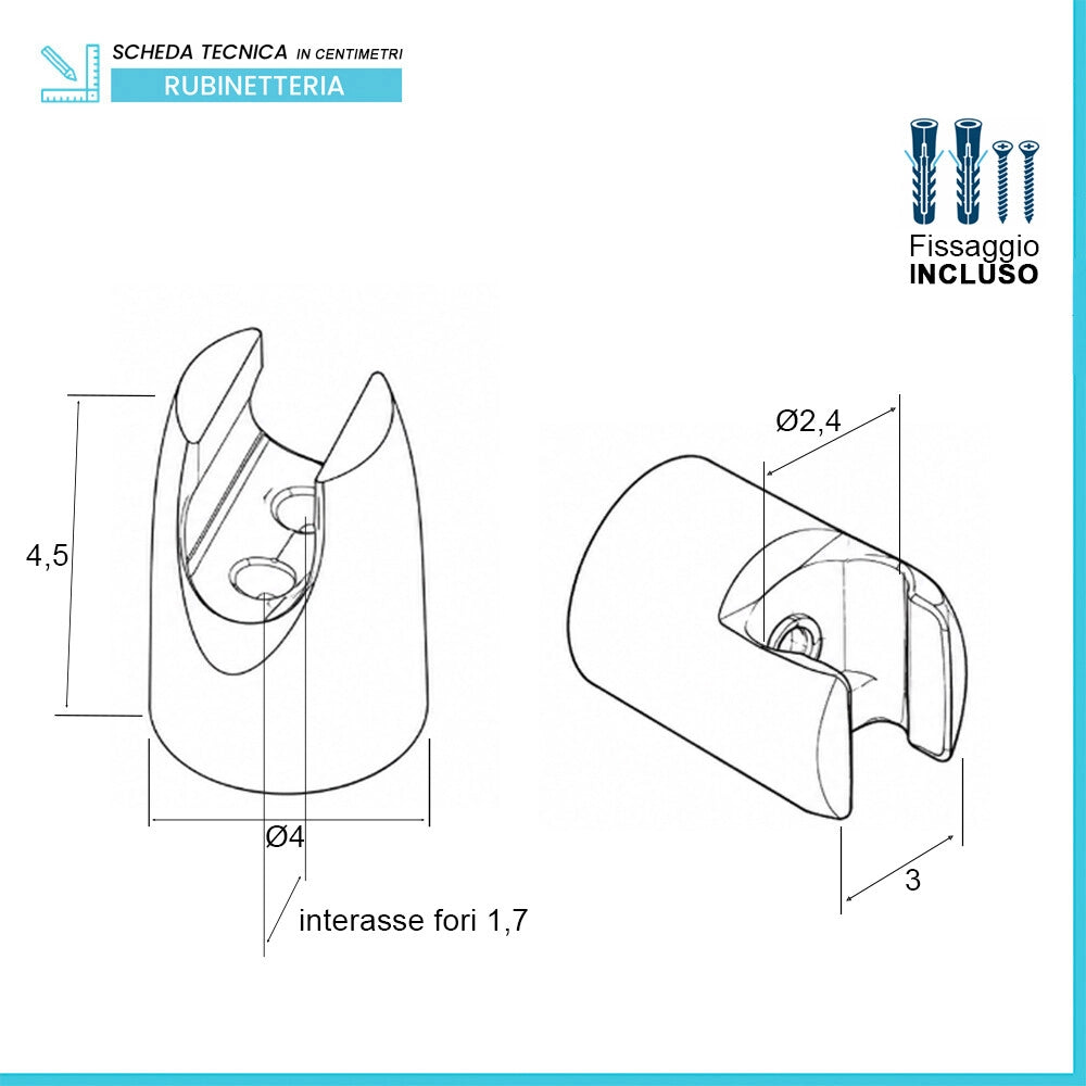 Supporto per doccetta a muro in ABS nero