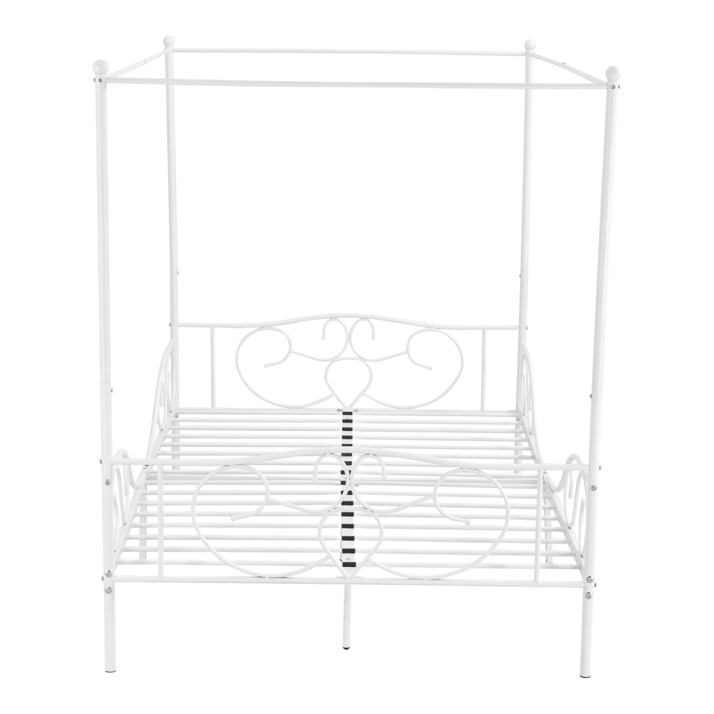 Letto Francese a Baldacchino con Materasso a Schiuma Fredda 140x200 cm Struttura Letto in Acciaio con Elementi Laterali Decorativi in Stile Classico/Romantico - Bianco