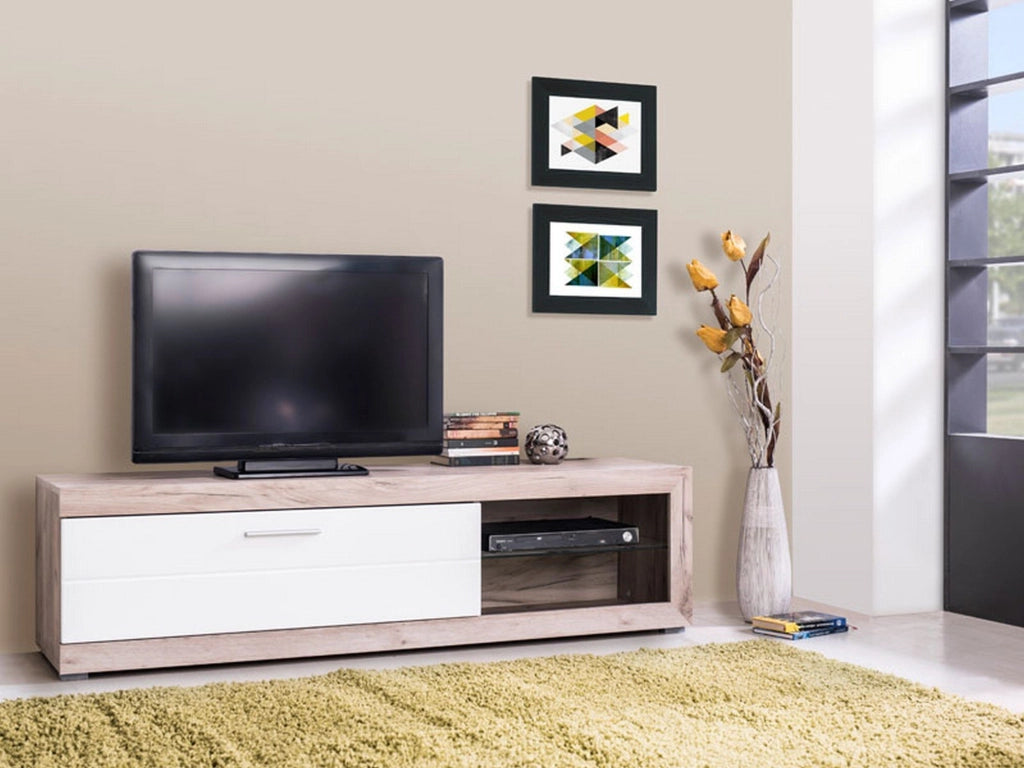 Pompu, Mobile Porta tv 2 Ripiani, 162x41.5x43.5h cm Bianco Crema