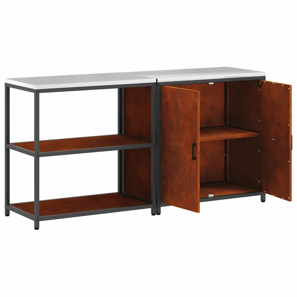 Set di Stoccaggio per Cucina con porta 2 pz-Armadietto Cucina-Armadietto Cucina Ruggine Acciaio 772996