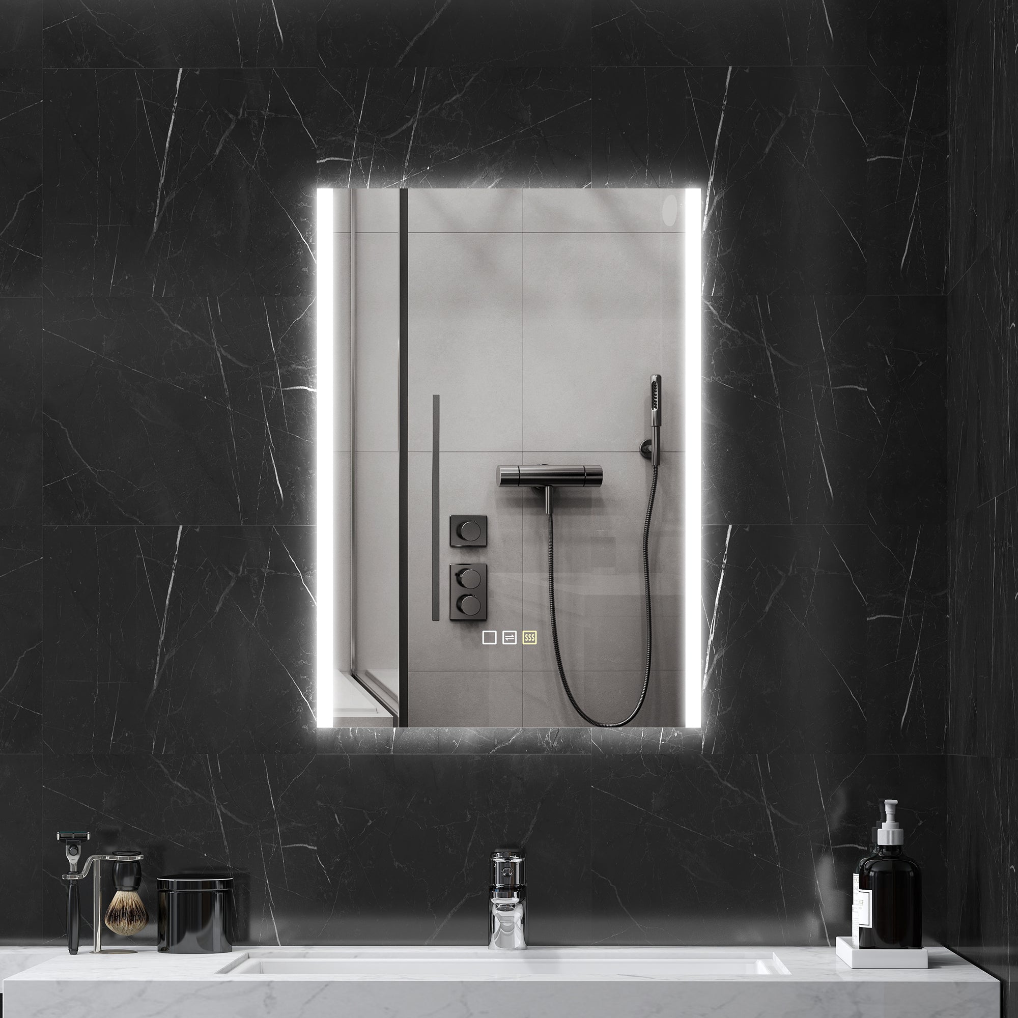 Specchio Bagno da Parete con Luce LED a 3 Colori 70x50x3 cm in Vetro Temperato Argento