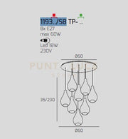 SOSP. CROMO 8 LUCI TONDA VETRI PICCOLI TUTTI FUME' 1193CR-S8 TP-FU