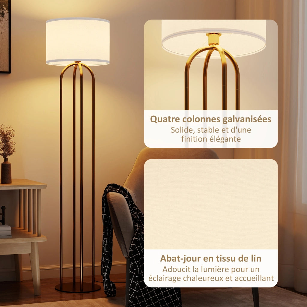 Lampada da Terra con Paralume in Lino ¨C Xylo ¨C ? 38 x 161 cm Oro e Beige