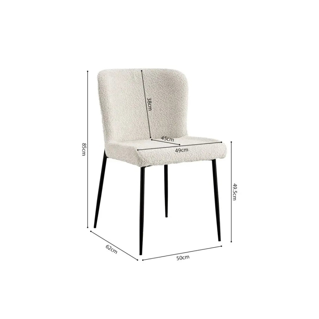 Sedia rivestita in Bouclé per sala da pranzo colore Ecru. Collezione LISE