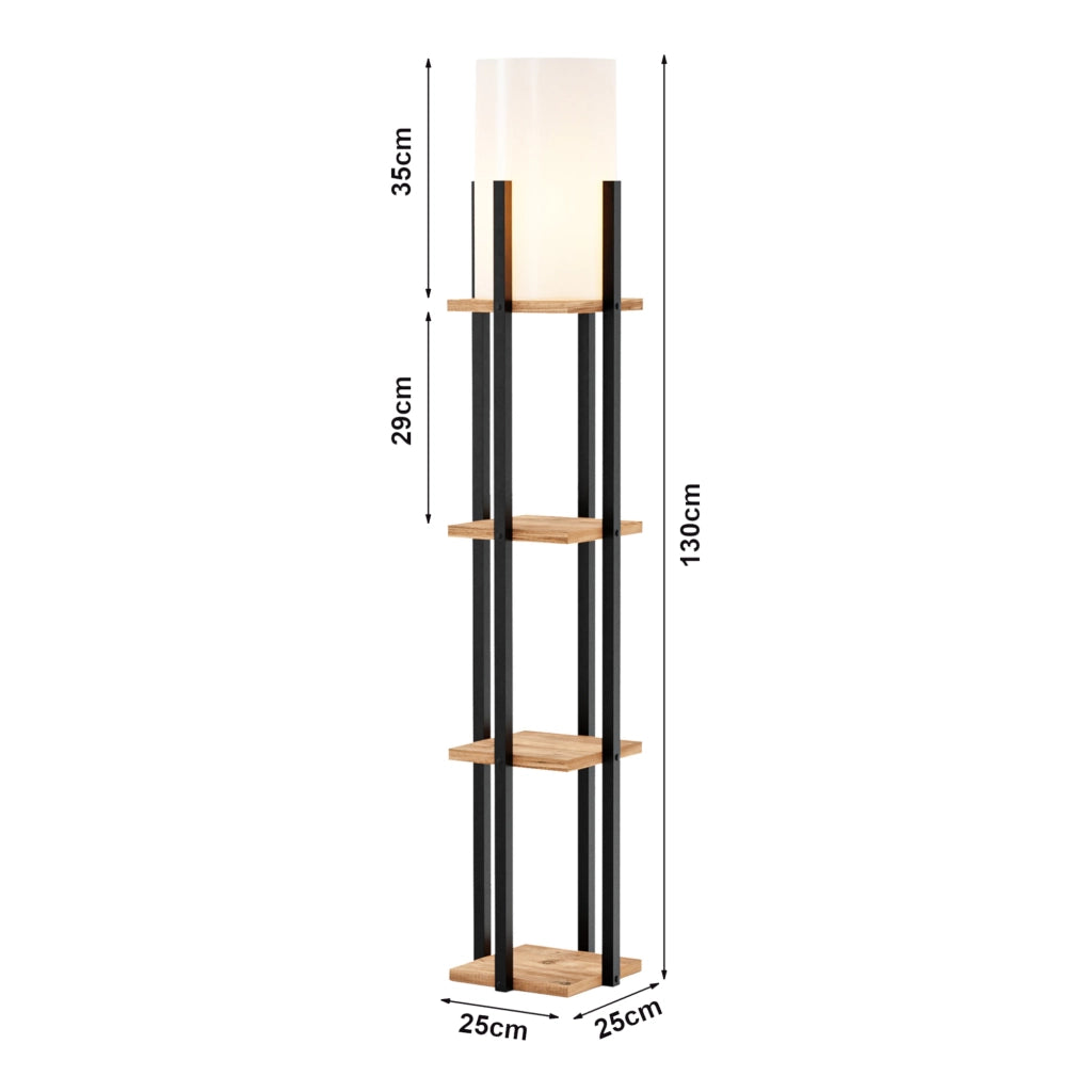 Lampada a Mobiletto Stourbridge Paralume Cilindrico Scaffale Nero / Effetto Rovere - lux.pro