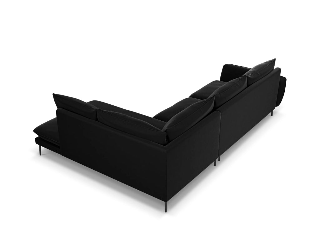 Cosmopolitan Design - Divano angolare destro "Vienna" 6 posti in velluto nero 