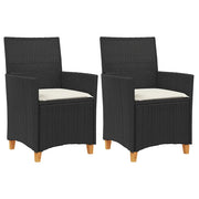 Sedie Giardino con Cuscini 2 pz | Sedie da Esterno Nere Polyrattan e Legno Massello
