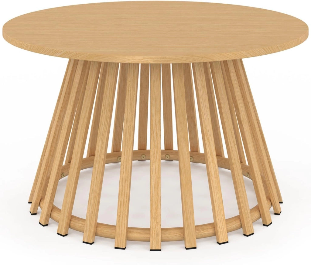 Tavolino da Giardino Rotondo SOLAL da 70 cm con Base a doghe in Metallo Effetto Legno