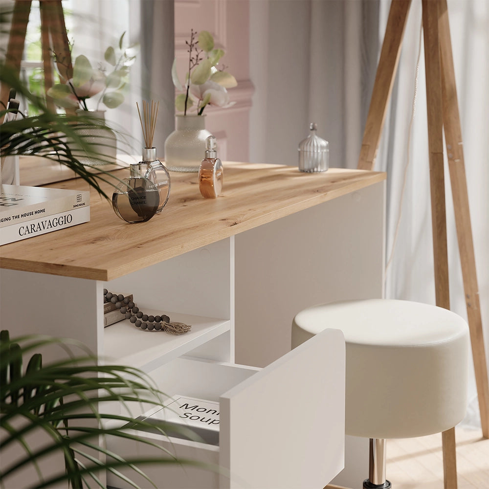 Vicco Tavolo da toeletta Bianco/Artisan 110 cm con sgabello
