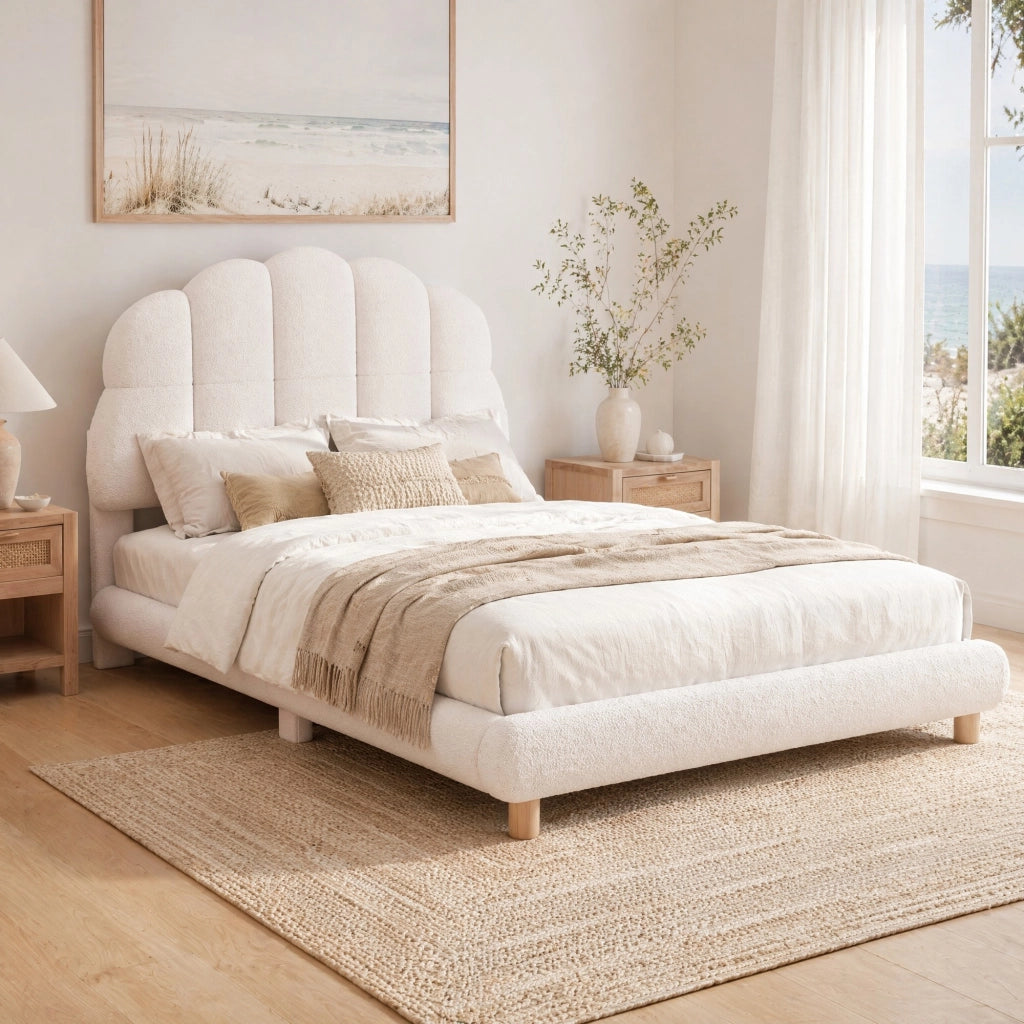 LETTO per bambini 90x200 cm in peluche bianco con testiera decorativa