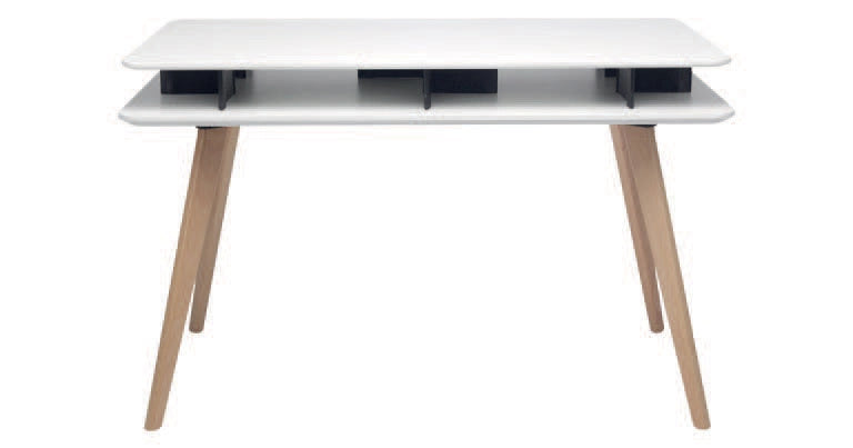 Tavolo Rettangolare con Vano Porta Oggetti 120x70x75 cm in MDF e Legno Bianco/Faggio