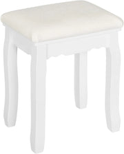 WOLTU Sgabello Bianco per Tavolo da Trucco, Sgabello in Legno Imbottito, Sedia da Make Up per Camera da Letto, Design Barocco， Rivestimento in Velluto, 37x28x44,5cm MB6095ws