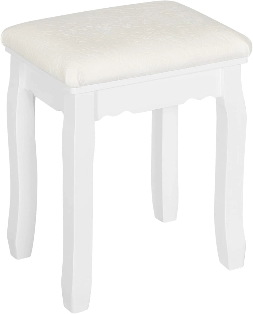 WOLTU Sgabello Bianco per Tavolo da Trucco, Sgabello in Legno Imbottito, Sedia da Make Up per Camera da Letto, Design Barocco， Rivestimento in Velluto, 37x28x44,5cm MB6095ws