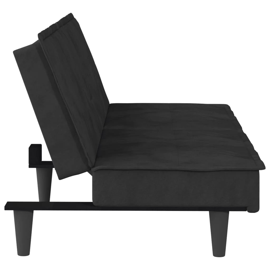 Divano letto con portabicchieri 200 x 89 x 70 cm velluto nero 02_0019846