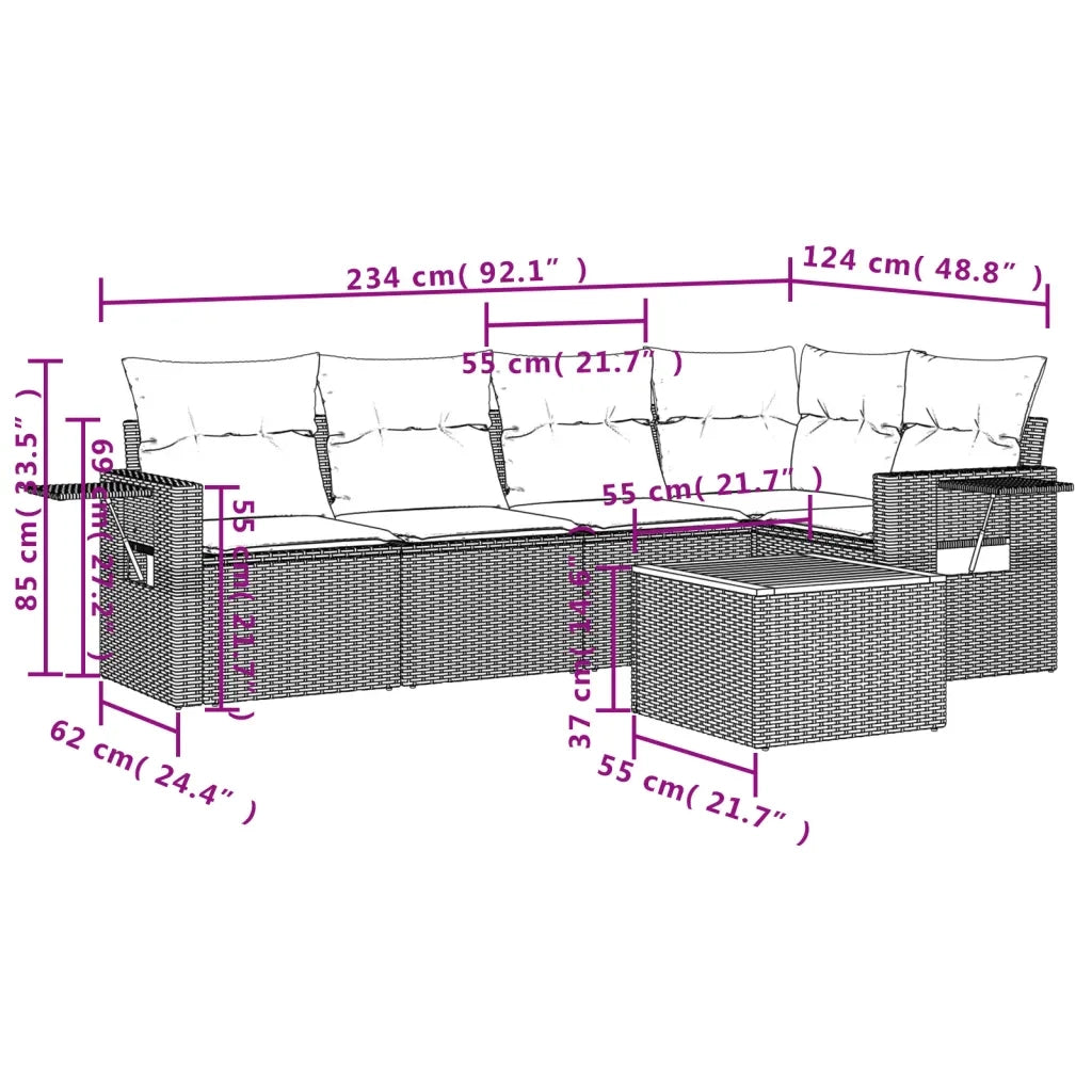Set Divano da Giardino 6 pz con Cuscini Nero in Polyrattan 3224551