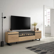 Mobile TV Soggiorno, 200x35x57cm, Per TV fino a 80", Camino elettrico, Design industriale, colore Rovere RF3316