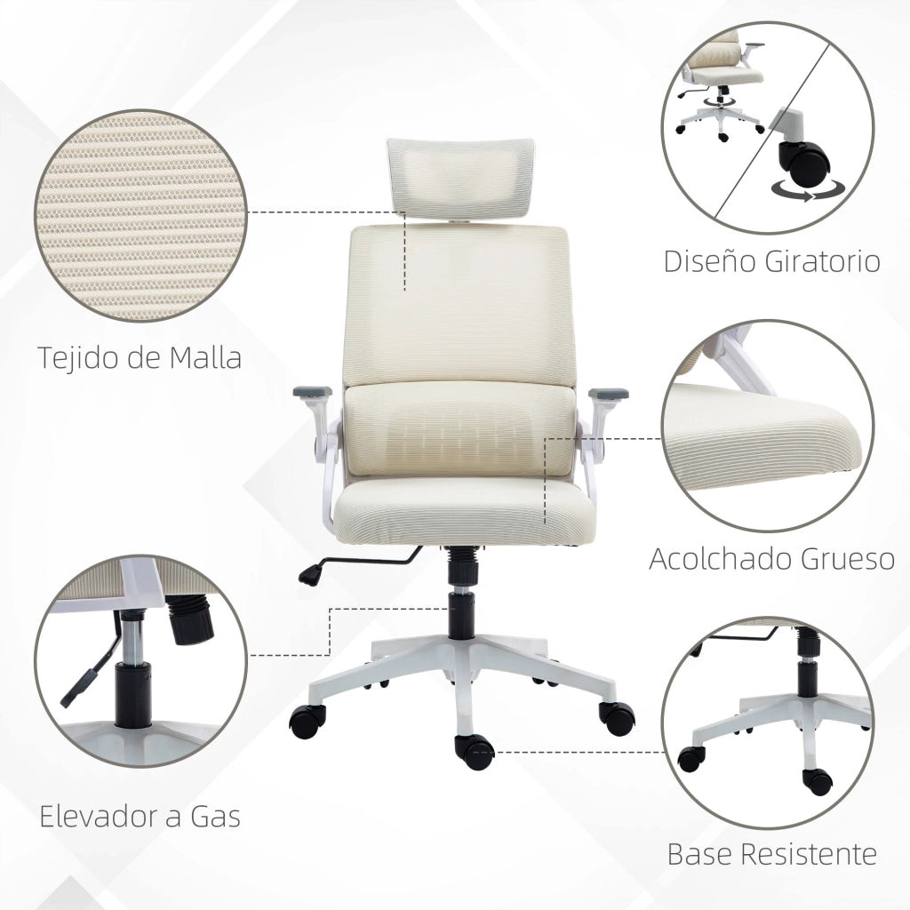 Sedia da Ufficio in Rete ¨C zephmum ¨C Regolabile in Altezza con Schienale e Braccioli Beige