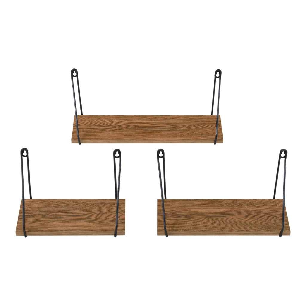 Set di 3 mensole da parete Randers diverse misure nero e legno scuro 03_0007085