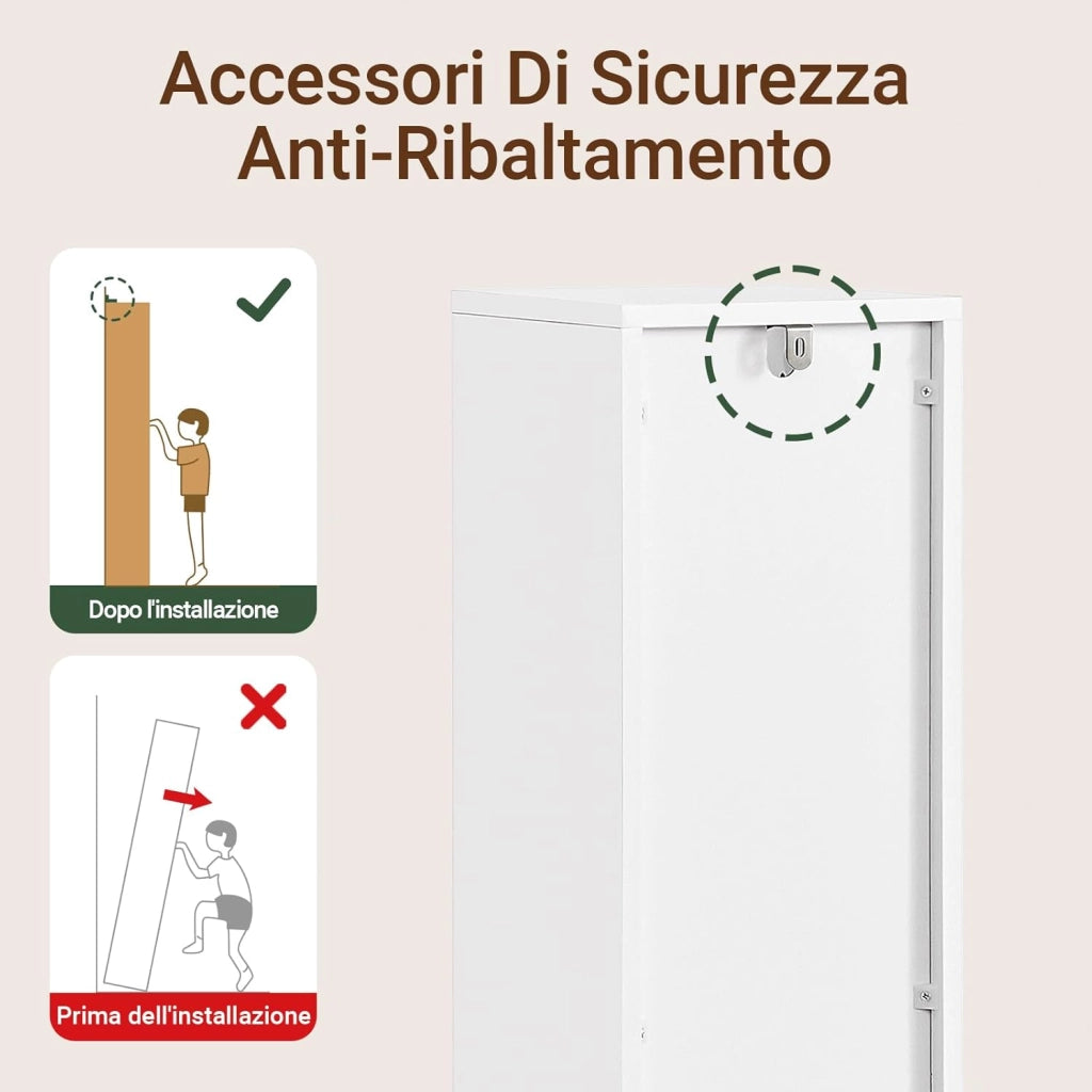 Mobiletto Bagno Salvaspazio Mobile Bagno Stretto (20 cm), Colonna Bagno Alta con Cassetto e Ripiani Regolabili, Mobile Almacenaje per Piccoli Spazi e WC, Bianco, 20x20x96 cm, BZR151-W