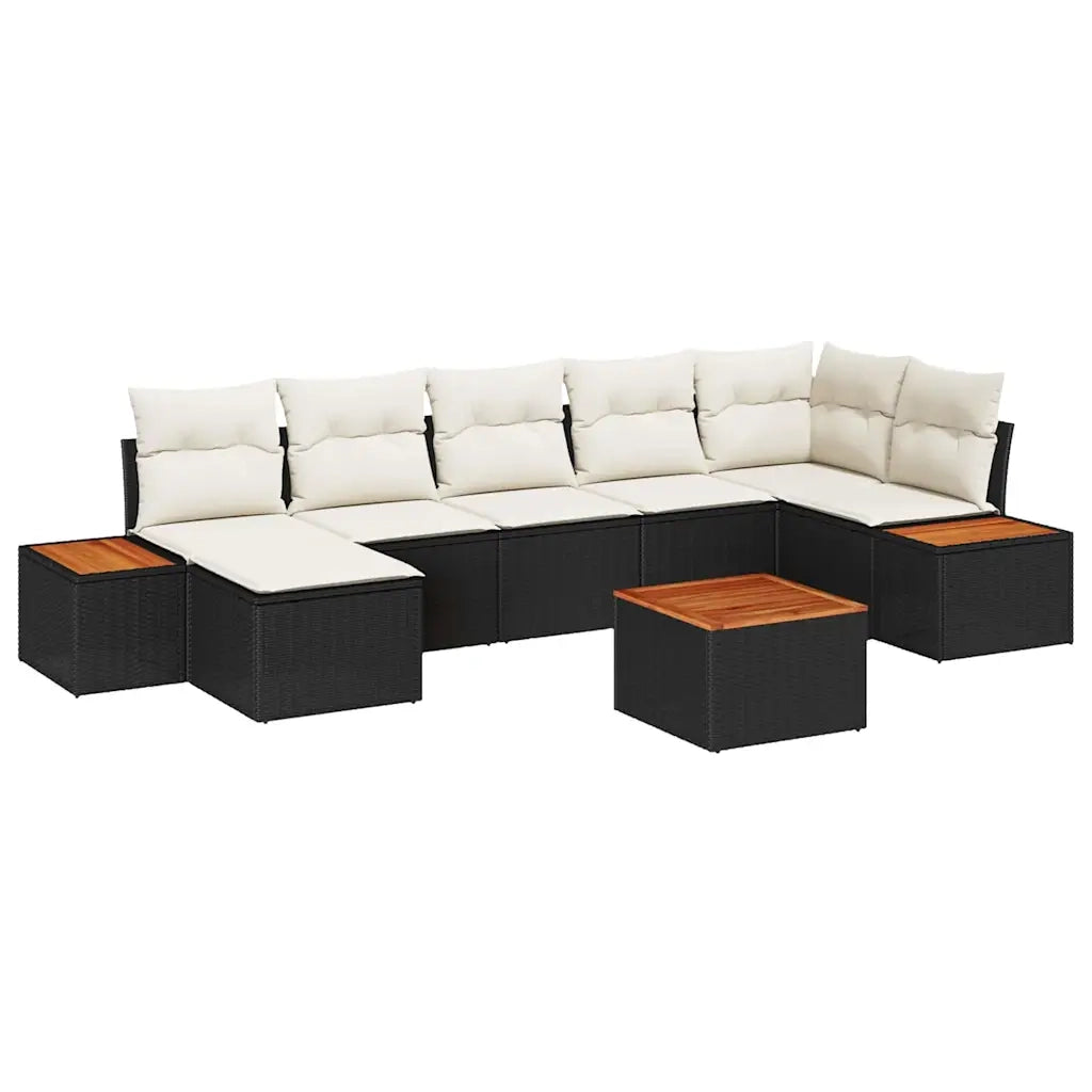Set Divano da Giardino 8 pcs Nero e Crema Polyrattan