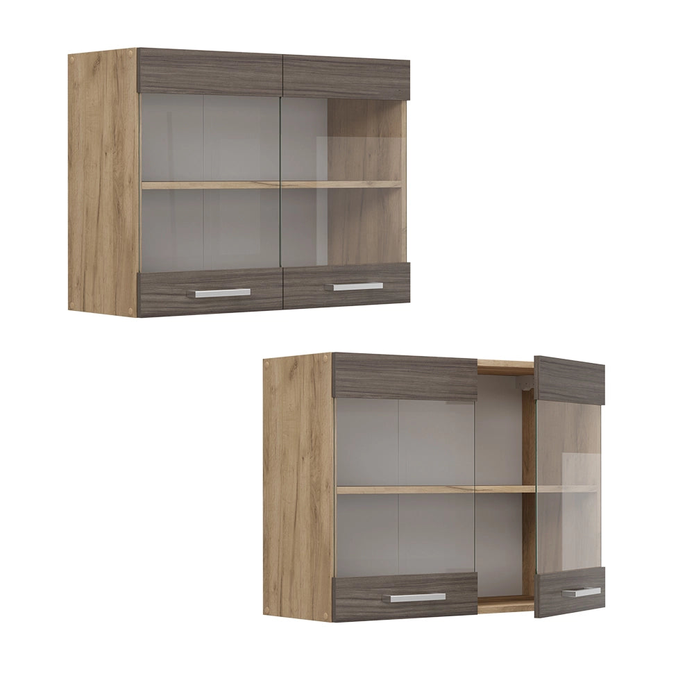 Mobile da cucina in vetro R-Line Grigio nobile/Rovere dorato 80 cm Vicco