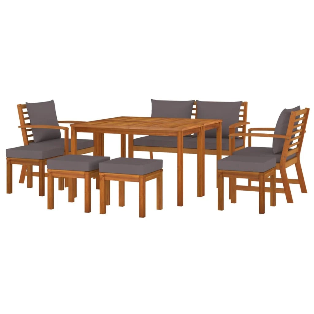 Set da pranzo da esterno in legno di acacia da 9 pezzi con cuscini 02_0014185