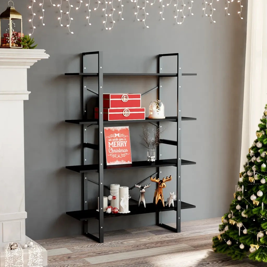Libreria a 4 Ripiani Nera 100x30x140 cm in Legno Multistrato 806478