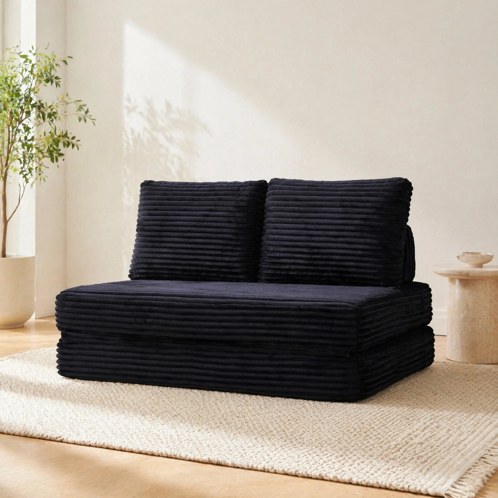 Divano letto multifunzionale con schienali removibili in tessuto nero per soggiorno e sala lettura 150 × 33 × 32 cm