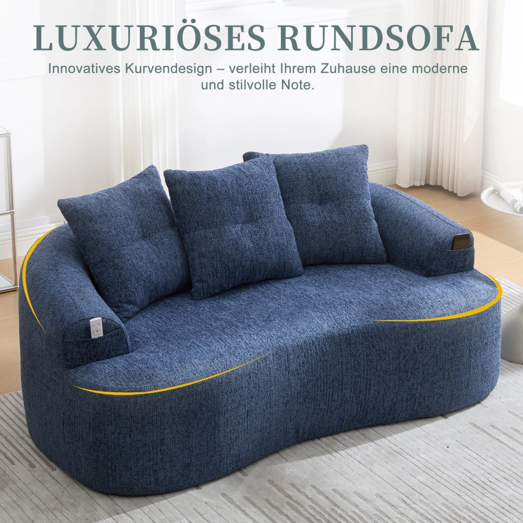 Divano a due posti in chenille con seduta profonda e cuscini extra spessi blu senza montaggio 164 × 92 × 60 cm