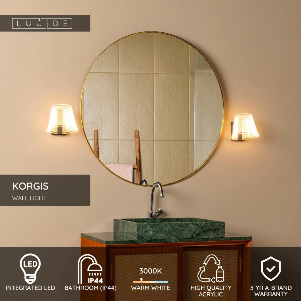 Applique bagno LED 10W KORGIS Lucide nero acrilico