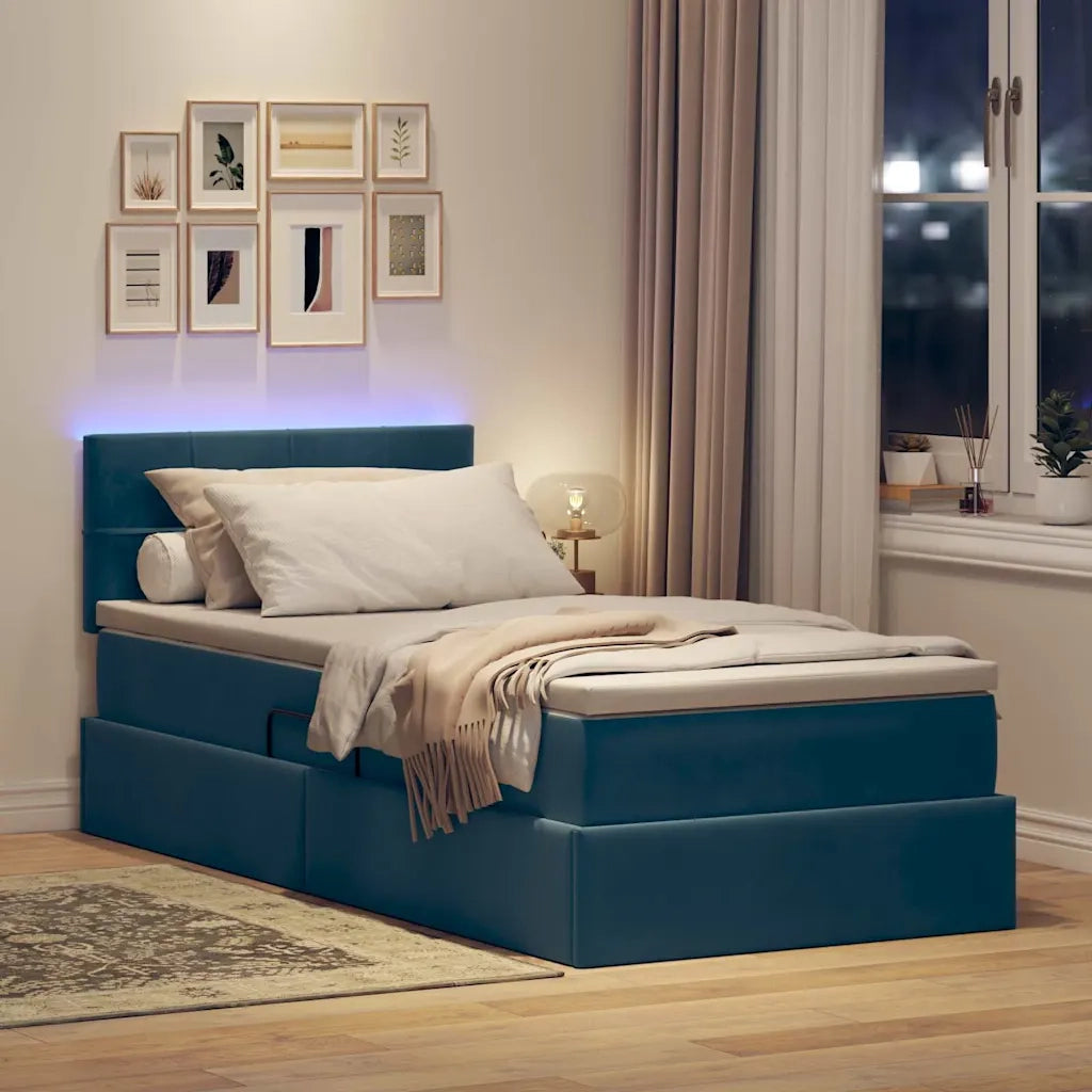 Letto con contenitore e LED Blu Scuro 100 x 200 cm Velluto 3371377