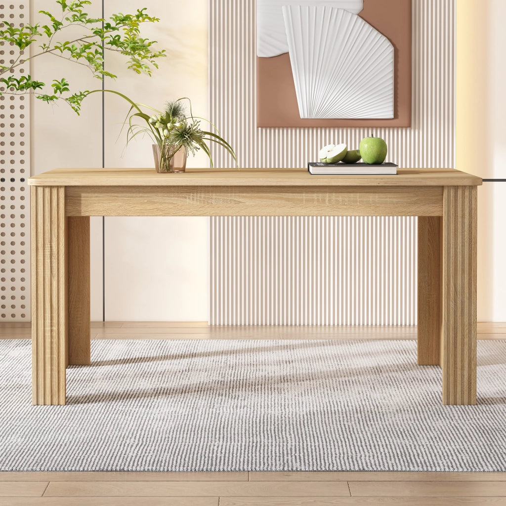 Tavolo da pranzo rettangolare con 4 gambe spesse design moderno effetto legno per sala da pranzo in truciolato rovere