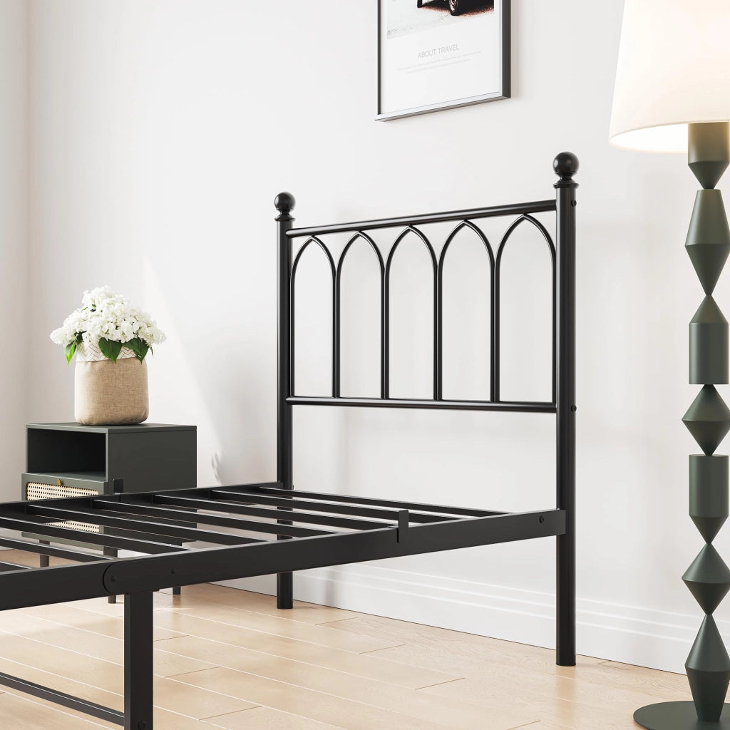 Letto in metallo con testiera vintage e contenitore, 90x200 cm, nero
