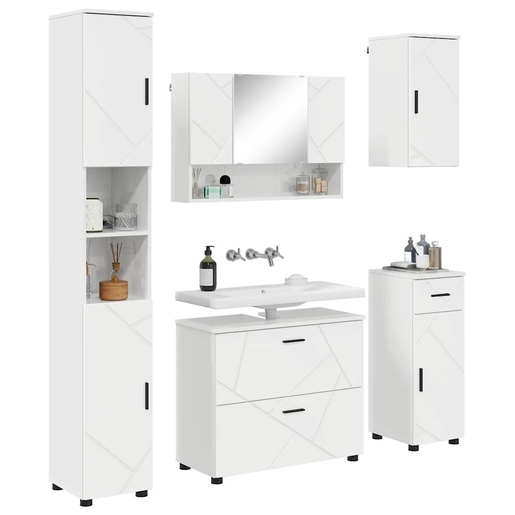 Set di mobili per il bagno con cassetto 5 pcs Bianco Lucido 3393077