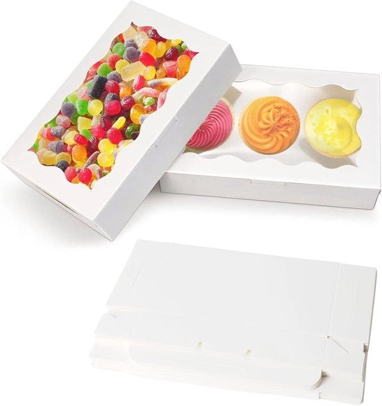 Scatola per biscotti 20 pezzi - Scatola di torta con finestra di osservazione - Carta forte - Scatola per snack - Sostenibile - 17,8 x 11 x 3,9 cm
