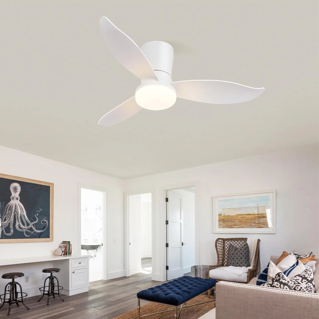 ZMH Ventilatore da Soffitto con Luce 3 Pale Silenziose Bianche Luminosità Regolabile 6 Velocità per Camera da Letto