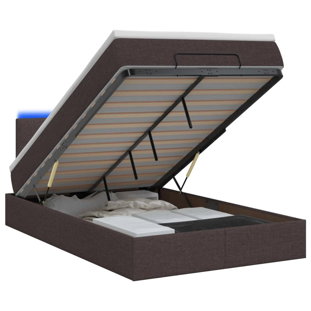 Letto Ottomano con Materasso e LED Marrone Scuro 120 x 190 cm 3456894
