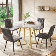 Tavolo da pranzo rotondo in MDF con effetto marmo, base in metallo, per cucina e soggiorno, bianco, 80 × 75 cm