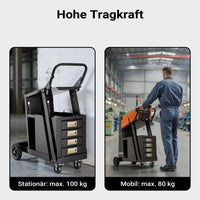 Carrello saldatrice con 4 cassetti, porta attrezzi per saldatura, in acciaio con 4 ruote, portata fino a 100 kg, con spazio per bombola di gas, per officina