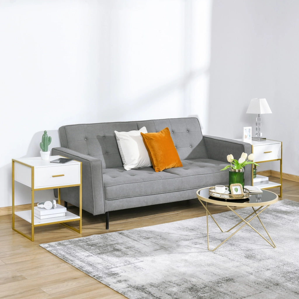 Set 2 Comodini Moderni con Cassetto e Ripiano Aperto in MDF e Acciaio, 45x40x60cm, Bianco e Oro