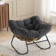 Poltrona a dondolo papasan in ciniglia con struttura ergonomica e funzione relax per soggiorno, camera da letto e terrazzo, nero