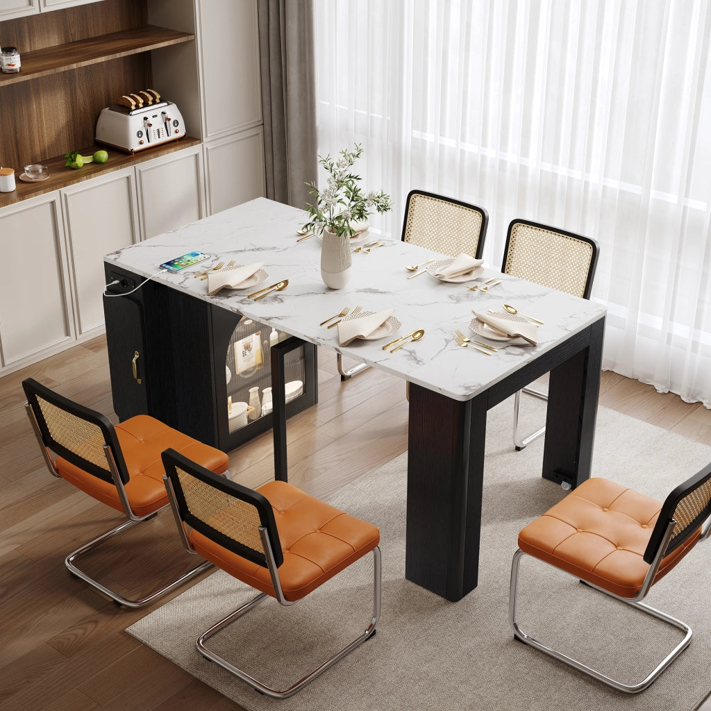 Tavolo da pranzo - isola cucina su ruote - piano estraibile e rimovibile - con prese - nero - per cucina e sala
